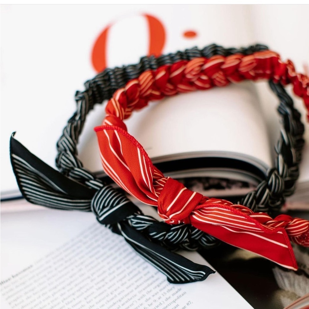 Boutique Braided Headband w/Bow Knot Elastic Wrap Around Red & White One Size - Picture 3 of 9